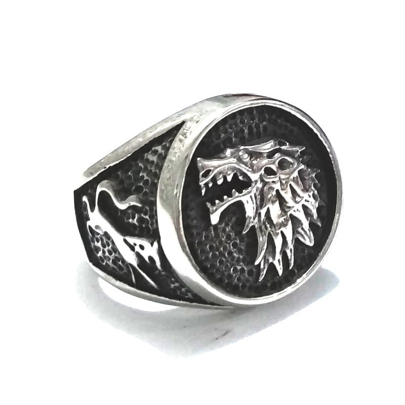 Mens Wolf Head Ring Titanium Steel Band Animal Jewelry Biker Ring Cool Fashion Statement Ring for Men Unique Design Ring Gothic Ring for Him