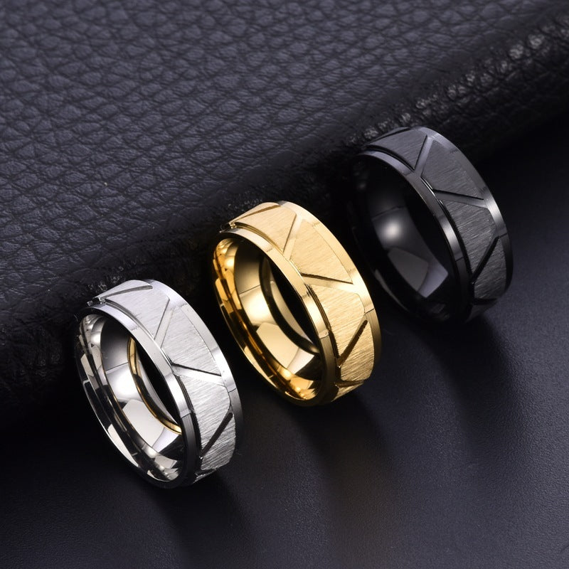 Men's 8mm Stainless Steel Ring With Flower Cross Sand Finish Silver Gold Black Sizes US6 to US12 Electroplated
