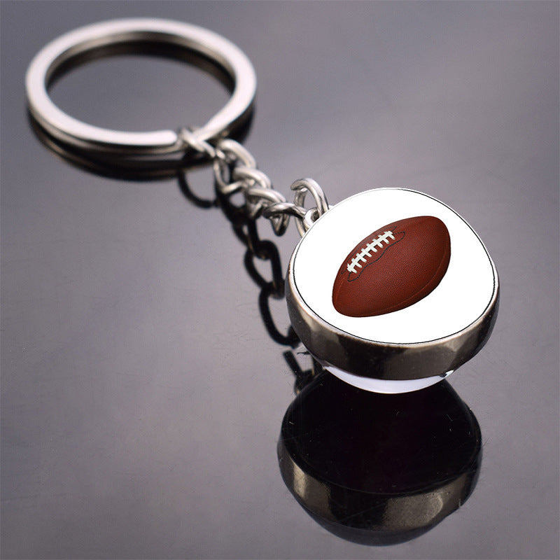 Football Glass Beads Keychain Double Sided Sports Accessory Printing Process Non Luminous Luminous Model Charm