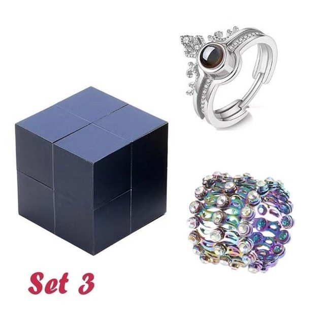 Love You Ring Projection Crown Two In One Ring 100 Languages Rubik Cube Ring BoxSet Geometric Rhinestone Inlay