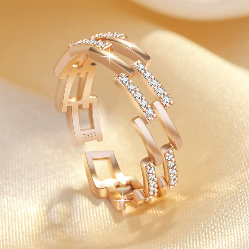 Womens Double Layer Hollow Trapezoidal Ring Copper Electroplated GeometricAdjustable Jewelry For Everyday Wear