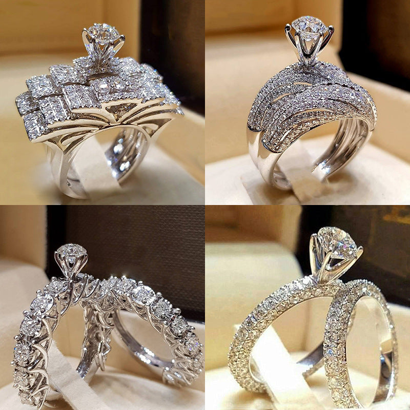 Engagement Ring Set For Women Zircon Bridal Rings Couple Rings Wedding Bands Promise Rings Elegant Proposal Jewelry