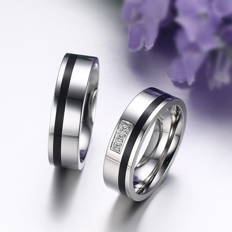 Couple Rings Titanium Steel Geometric With Three Zircon Stones Promise Bands Anniversary Jewelry Wedding Rings