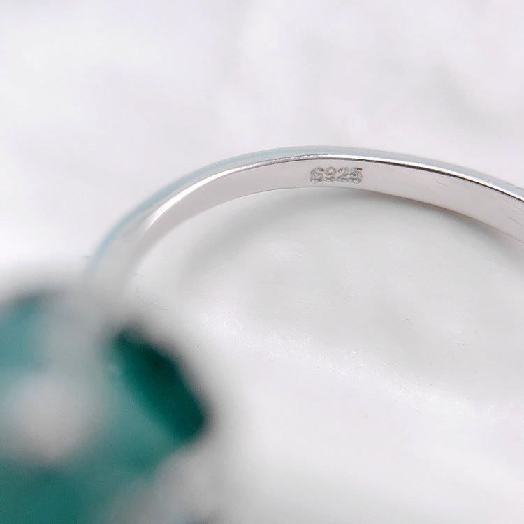 Womens 925 Sterling Silver Ring With Blue Crystal Mermaid Tail Open Adjustable Wedding Band Sparkle Finish Set