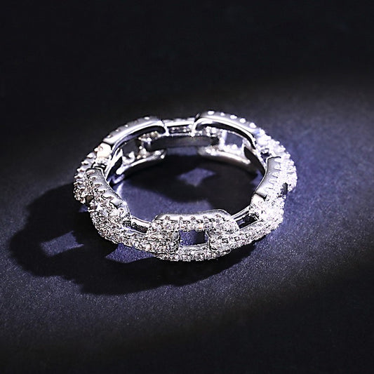 Women Chain Ring Korean Style Alloy Inlaid Gemstones Finger Band Fashion Jewelry Accessory Dainty Elegant Chic