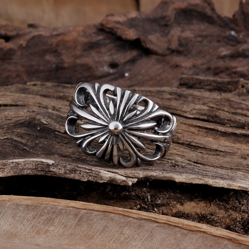 Mens Ring With Carved Pattern Geometric Stainless Steel Durable Anti Oxidation Jewelry Party And Anniversary A