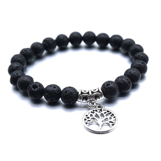 Tree Of Life Pendant Bracelet With Lava Stone Beads Alloy Jewelry Girth 19cm 8mm Beads For Women Fashion Jewelry Gift