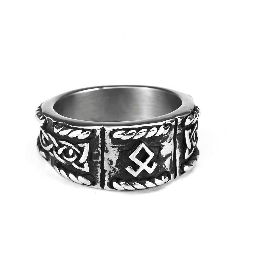 Mens Titanium Steel Viking Text Ring Retro Geometric Design Polished Band Durable Jewelry For Men Everyday Wear