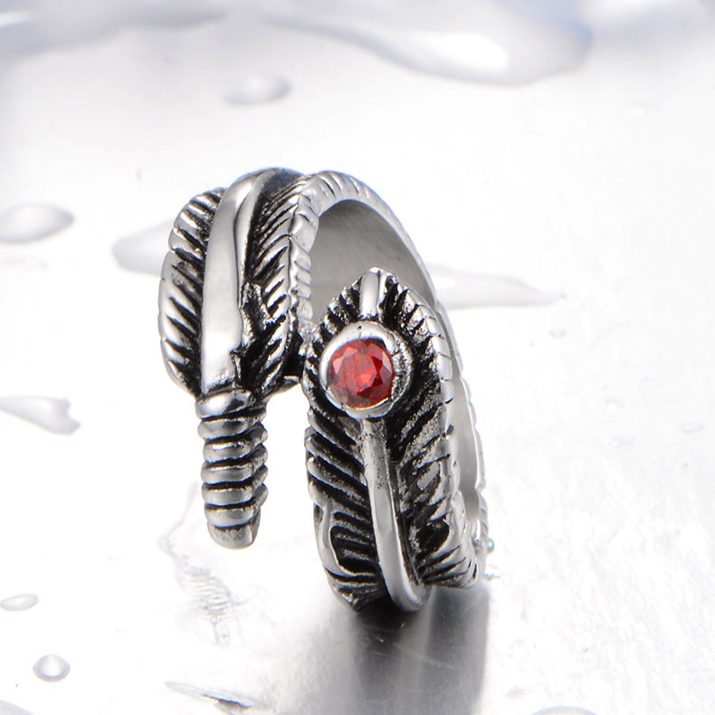Titanium Steel Feather Ring European Vintage Personality Ring Travel Souvenir Ring for Men and Women Fashion Jewelry Gift Accessories Band Ring