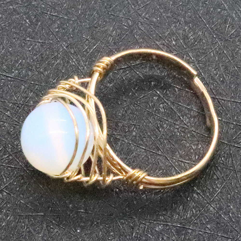 Natural Stone Bead Ring With Speckled Gemstone Winding Design Jewelry Accessory For Women Durable Wear Unique Gift