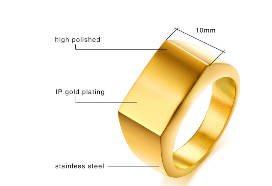 Men's Titanium Steel Ring Geometric Electroplated Rectangular Glossy Band Gift For Him Retro Jewelry Minimalist