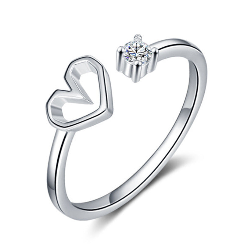 Womens 925 Sterling Silver Heart Shaped Ring Adjustable Gemstone Inlaid Elegant Jewelry For Ladies Pure Silver