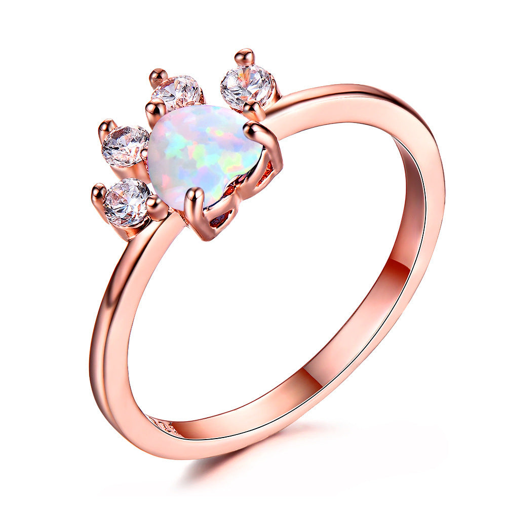 Gold Plated Copper Paw Print Ring With Inlaid Gemstones For Women Elegant Jewelry Gift For Pet Lovers For Animal Lovers