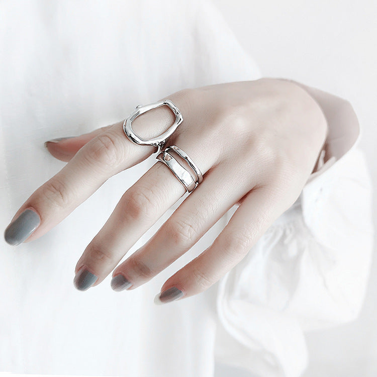 Geometric Silver Ring Adjustable Open Design For Unisex Modern Statement Jewelry 925 Durable Craft Pure Silver Shine