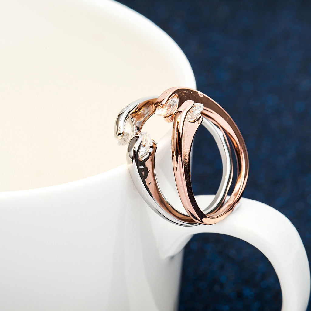 Copper Ring With Inlaid Zircon Adjustable Geometric Design For Men And Women Fashion Jewelry Modern Style Trend