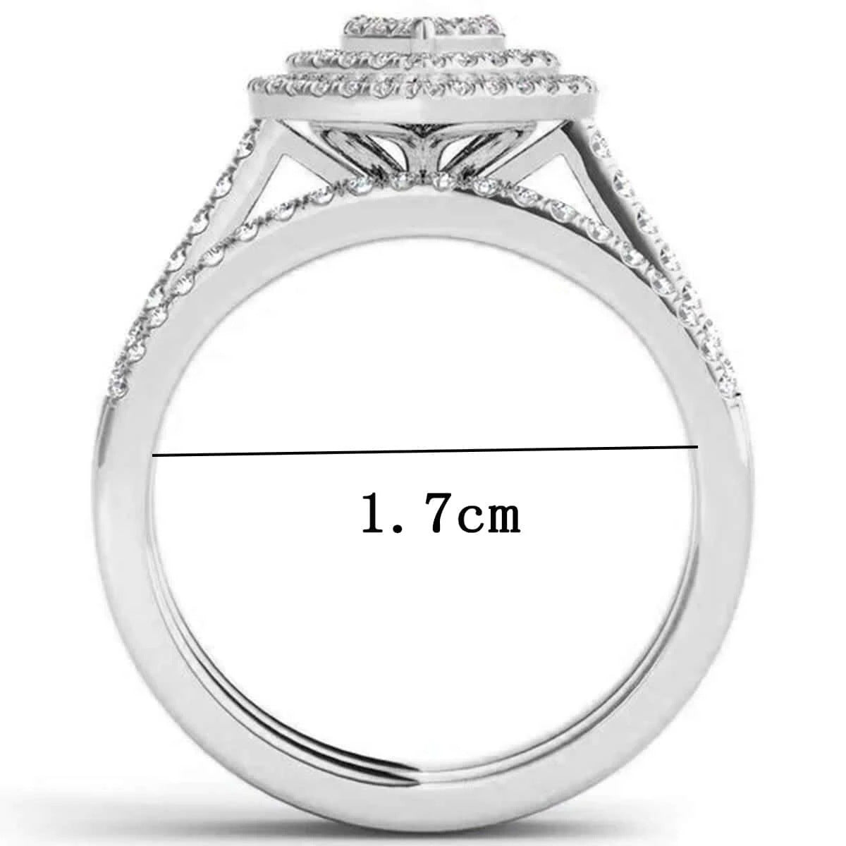 Womens Two Piece Heart Shaped Jeweled Alloy Ring Set Electroplated Gold Silver Rose Gold Finishes Sizes 5 6 7 8 9 10 11