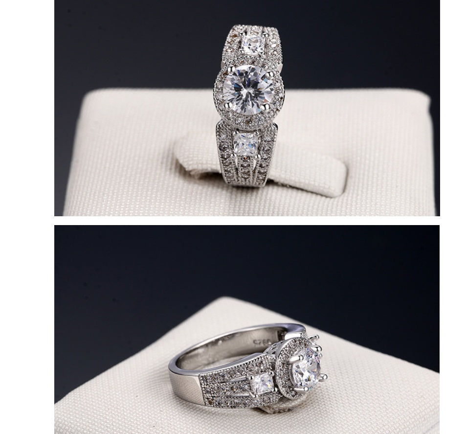 Womens Platinum Plated Rings Zircon Heart Eight Arrow Wedding Engagement Anniversary Promise Durable Jewellery