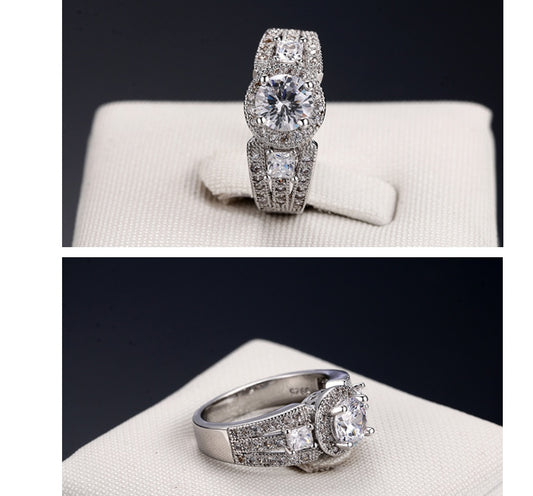 Womens Platinum Plated Rings Zircon Heart Eight Arrow Wedding Engagement Anniversary Promise Durable Jewellery