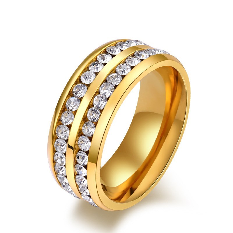 Titanium Steel Full Circle Diamond Ring For Men Gold Tone 8mm Fashion Jewelry Men Gift For Everyday Wear Style