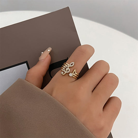 Music Note Ring Copper Band With Micro Zircon Fashion Jewelry Gift For Music Lovers Elegant Silver Tone Finish