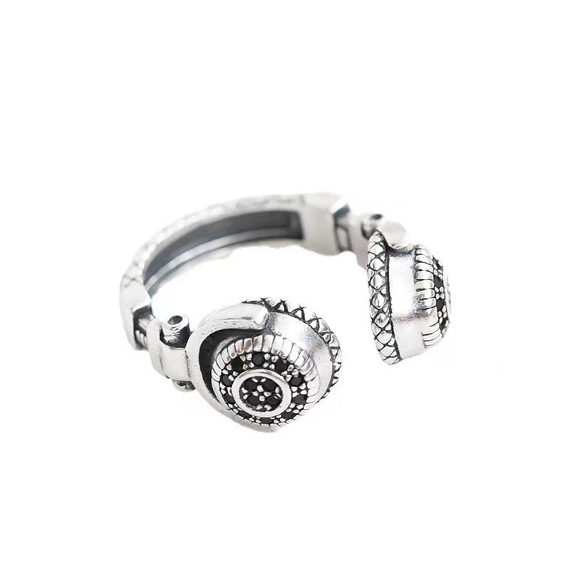 Unisex Adjustable Open Ring Electroplated Alloy Geometric Round Design Trendy Cool Ring Earphone Ring Thai Ring