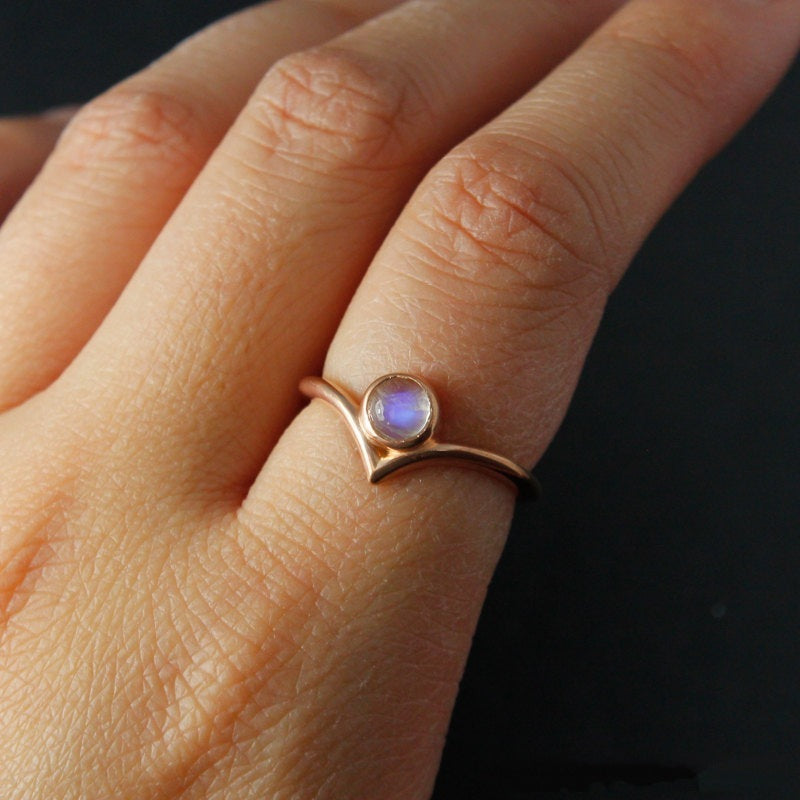 Womens Geometric Moonstone Ring 14K Gold Plated Copper Delicate Lightweight DiamondAccent Jewelry Everyday Use