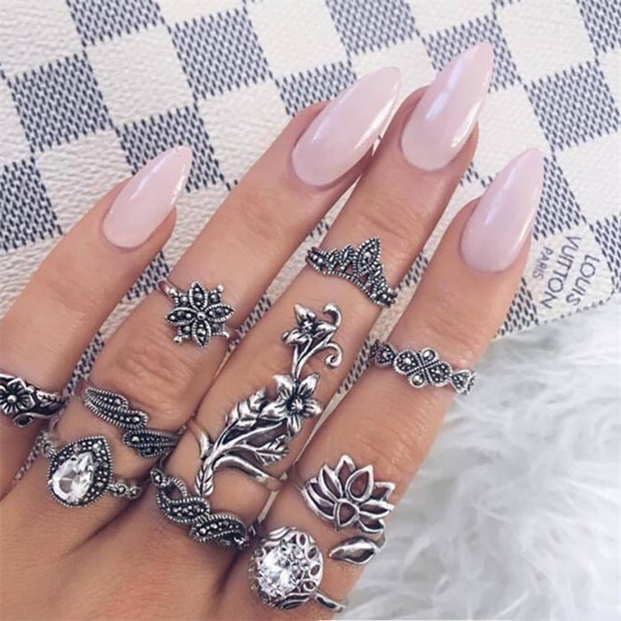 Womens Knuckle Ring Set Bohemian Alloy Rings Electroplated Silver Geometric Design European American Ornaments