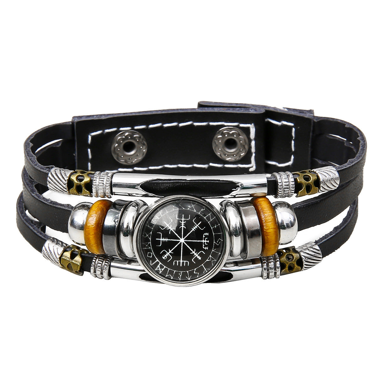 Mens Viking Compass Bracelet Multi Layered Leather Bracelet With Stainless Steel Titanium Steel Accents High Quality