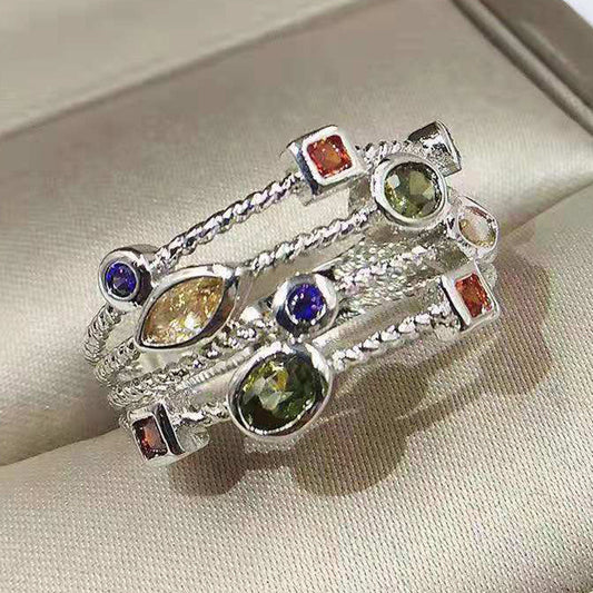 Womens Wedding Ring With Electroplated Metal And Gem Inlays