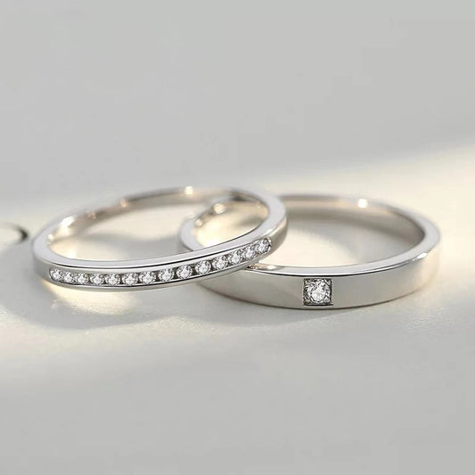 Sterling Silver Couple Rings With Diamonds Adjustable Opening Engagement Wedding Bands For Him And Her All Day