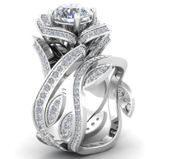 Womens Rose Zircon Floral Ring Copper Silver Plated Artificial Gemstone Inlay Elegant Fashion Jewelry Chic Gift