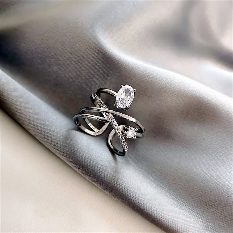 Rose Gold Zircon Geometric Bands For Women Adjustable Fashion Jewelry Elegant Everyday WearableTrendy Accessory