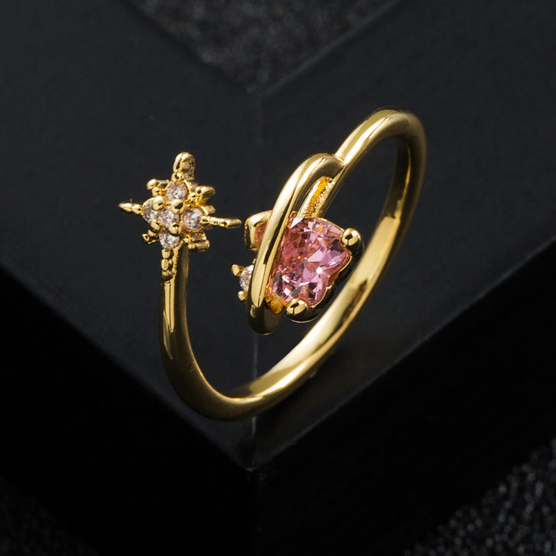 Gold Plated Copper Zircon Geometry Ring With Micropave Design For Fashion Forward Women Everyday Wear Lightweight