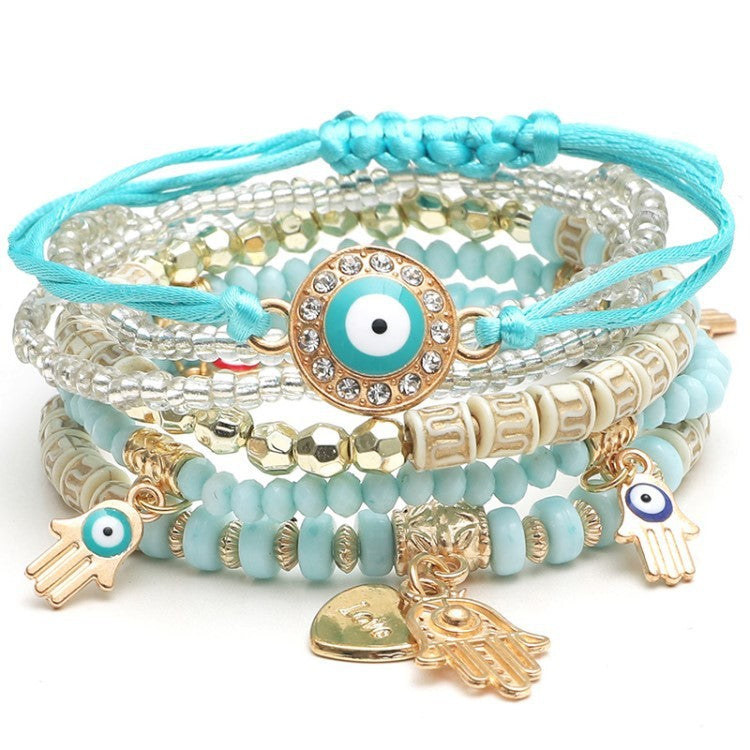 Womens Bohemian Beaded Bracelet Set Handmade Acrylic Layered Bracelets With Eye Bead And Heart Elements Online
