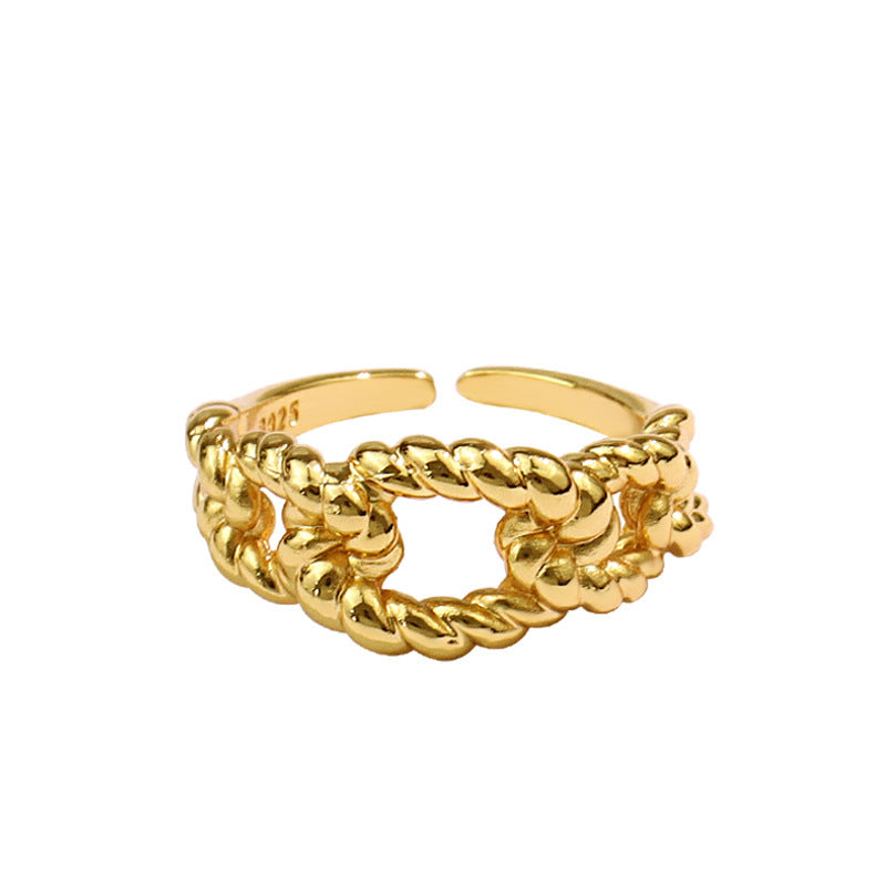 Womens Adjustable Ring Gold Hollow Silver Plated Geometric Ring Elegant Design Fashion Jewelry European American Style