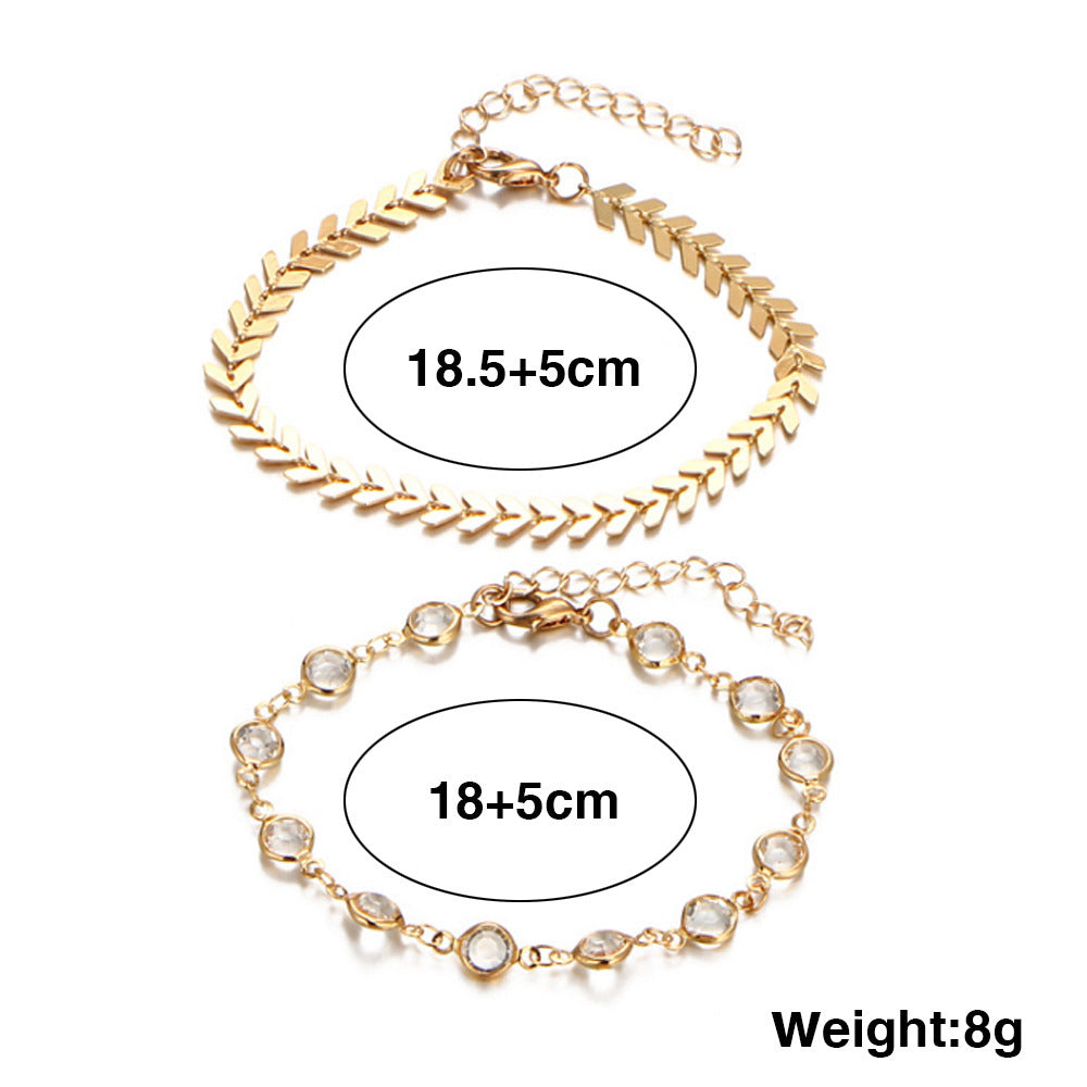 Unisex Fishbone Chain Anklet With Double Crystal Electroplated Alloy Foot Jewelry Ankle Bracelet For Women And Men