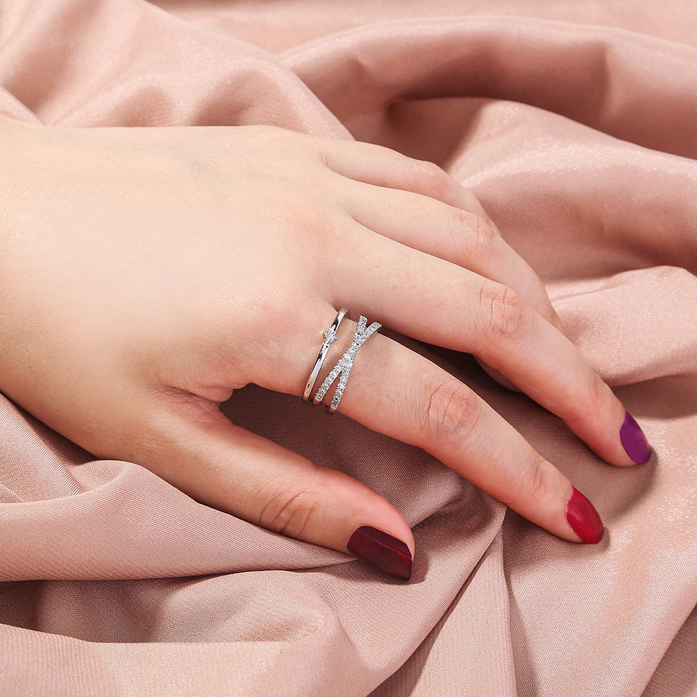 European Style Adjustable Copper Inlaid Zircon Cross Ring Jewelry Electroplated Finish Unisex Design For Everyday Wear