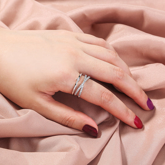 European Style Adjustable Copper Inlaid Zircon Cross Ring Jewelry Electroplated Finish Unisex Design For Everyday Wear