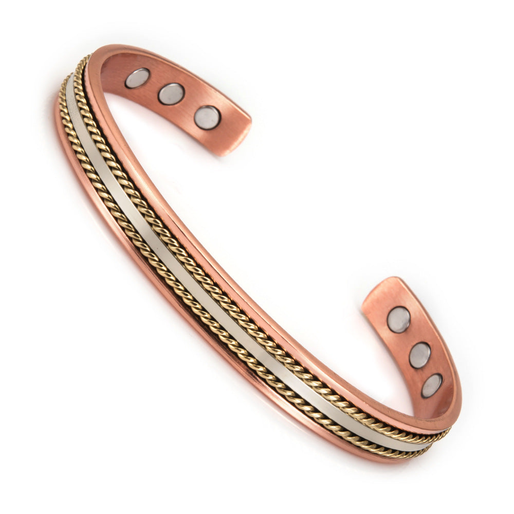 Magnetic Red Copper Adjustable Retro Ring Bracelet Set For Women Elegant Fashion Jewelry Durable Accessory Gift