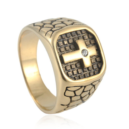 Men Retro Cross Ring Titanium Steel Durable Fashion Jewelry Statement Band For Everyday Wear Unisex Cross Ring Style