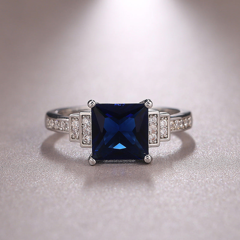 Geometric Zircon Inlay Ring Platinum Plated Copper Band Women European Style Wedding Jewelry Elegant Gift Idea