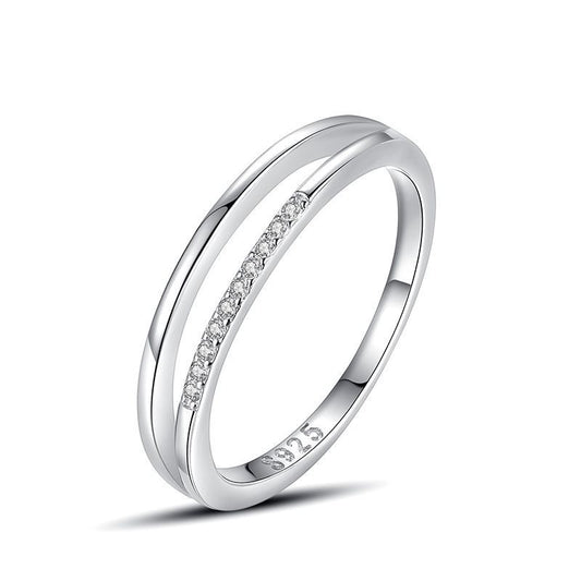 Womens Line Ring With Micro Diamond Accent 925 Sterling Silver Ring Adjustable Opening Geometric For Her Style