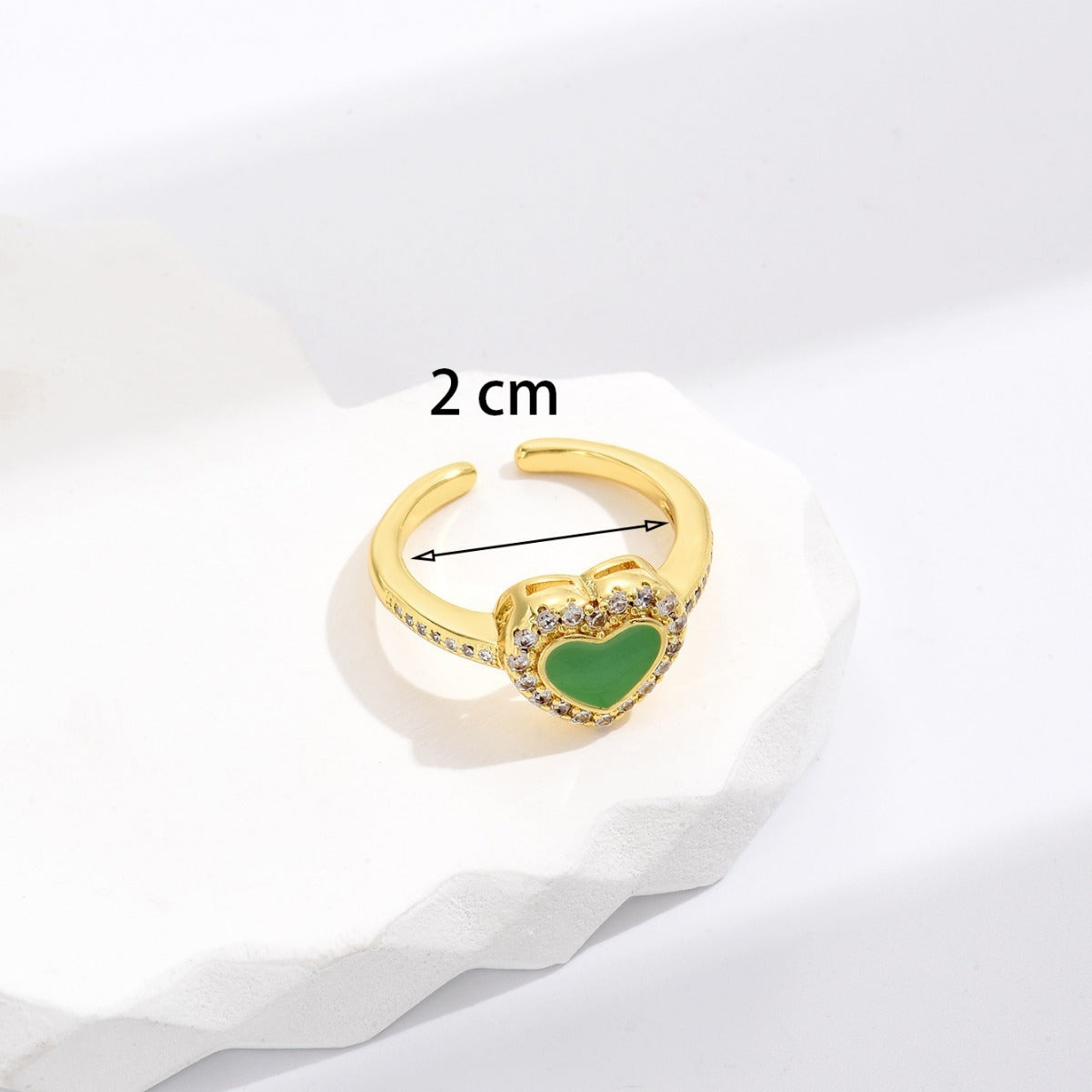 Women Adjustable Grass Green Heart Shaped Copper Ring Electroplated Fashion Jewelry For Daily Wear Accessory Gift