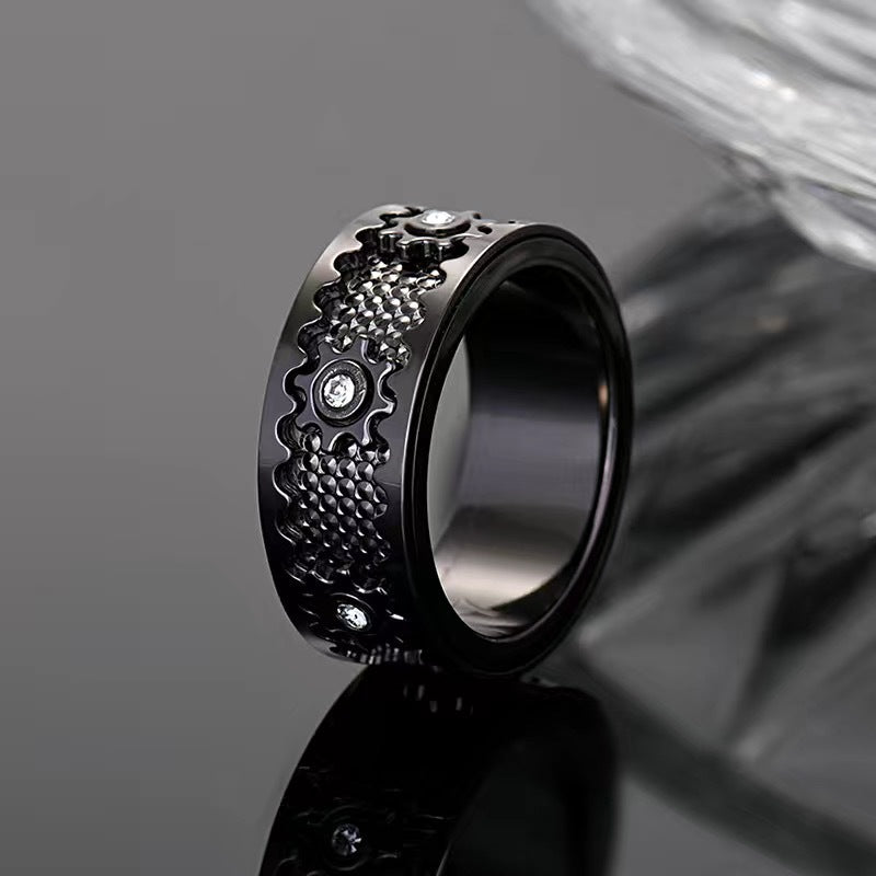 Unisex Spinning Star Wheel Ring Inlaid Zircon Metal Band Eyelet Detail Platinum Color Ring Glamour Zircon Ring