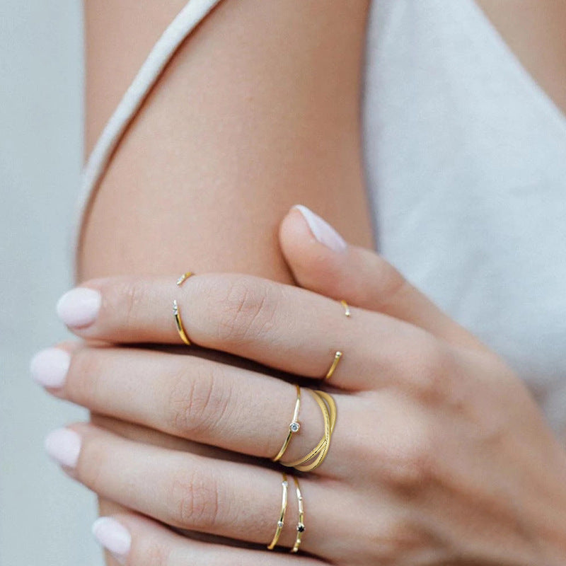 Gold Plated Sterling Silver Diamond Ring Japanese Style