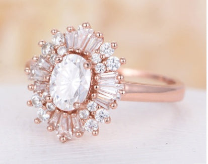 Womens Rose Gold Plated Copper Ring With Diamond Look Opal For Engagement Wedding Anniversary Jewelry Gift For