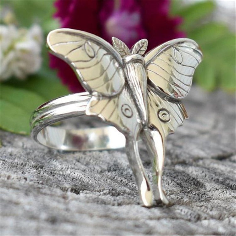 Womens Butterfly Ring Geometric Alloy Design Plated Finish Fashion Ring Gift For Her Silver Retro Jewelry Gift