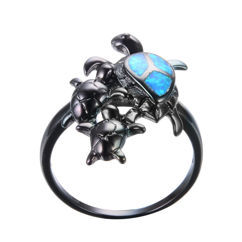 Blue Fire Opal Turtle Ring Gold Plated Unisex Copper Ring Europe And America Fashion Jewelry Gemstone Gemstone