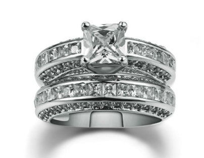 Womens Zircon Square Ring Platinum Plated Durable Geometric Fashion Elegant Anniversary Promise Ring For Everyday Wear