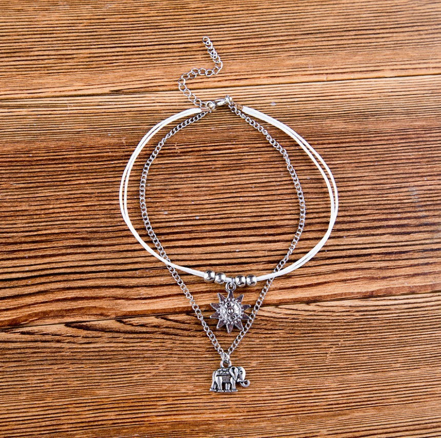 Womens Multi Layer Anklet Bracelet Elephant Pendant Geometric Design Plated Alloy Jewelry For European Styling